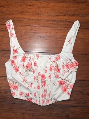 NWOT— Parthea Floral Boned Corset Top Pink Rose Print - XS